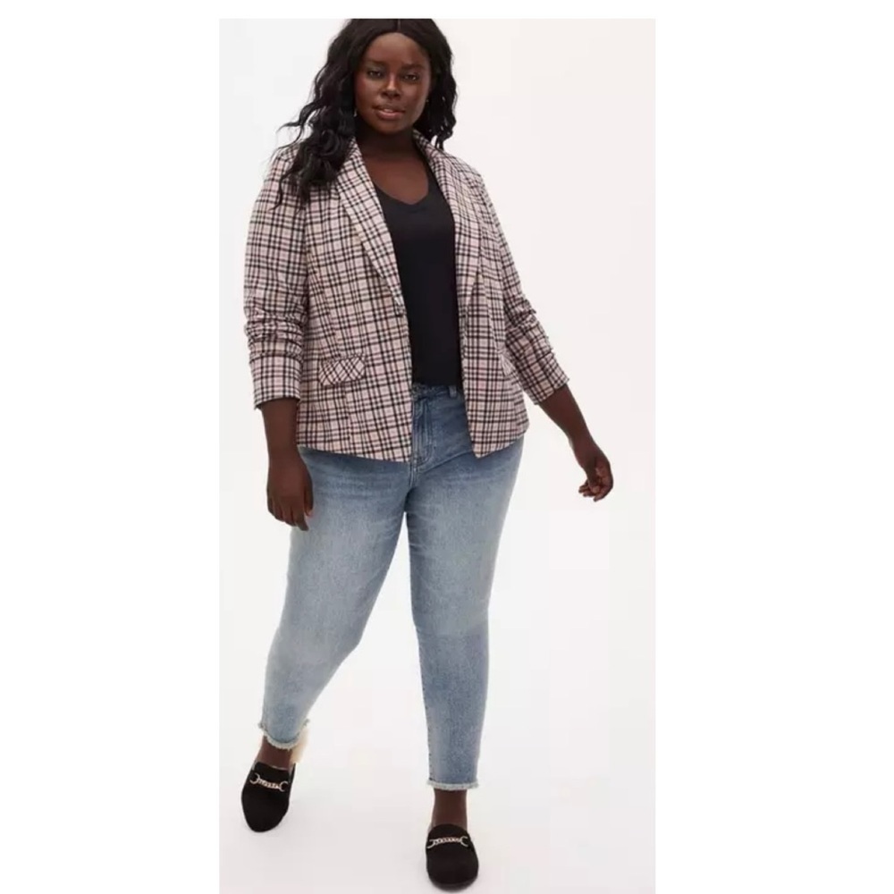 TORRID Studio Double Knit Plaid Blazer Sz 00 or M 10 NWOT office academia preppy
